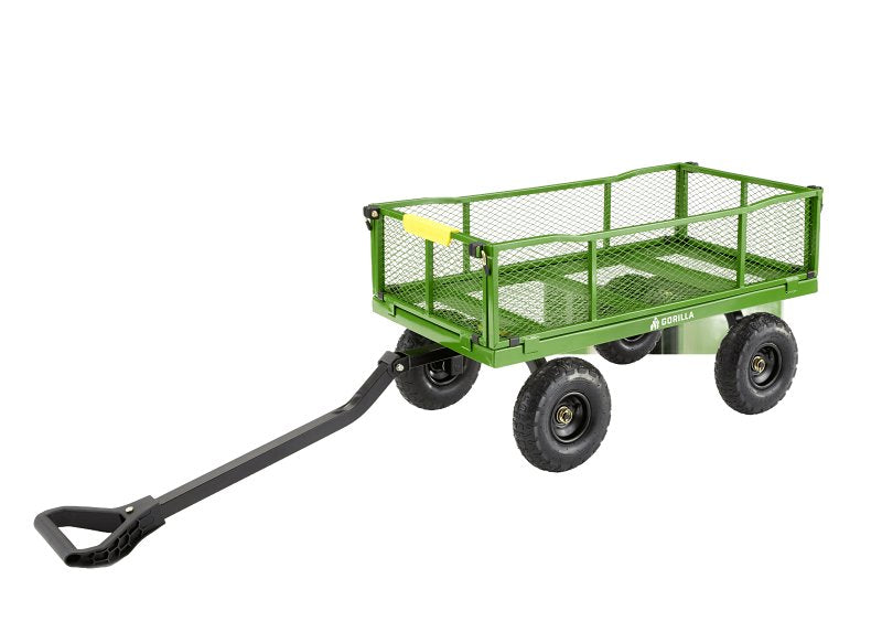 Gorilla Carts GCG-9004T Utility Cart, 900 lb, 4-Wheel, 10 in Wheel, Pneumatic Wheel, Convertible Pull/Tow Handle, Green