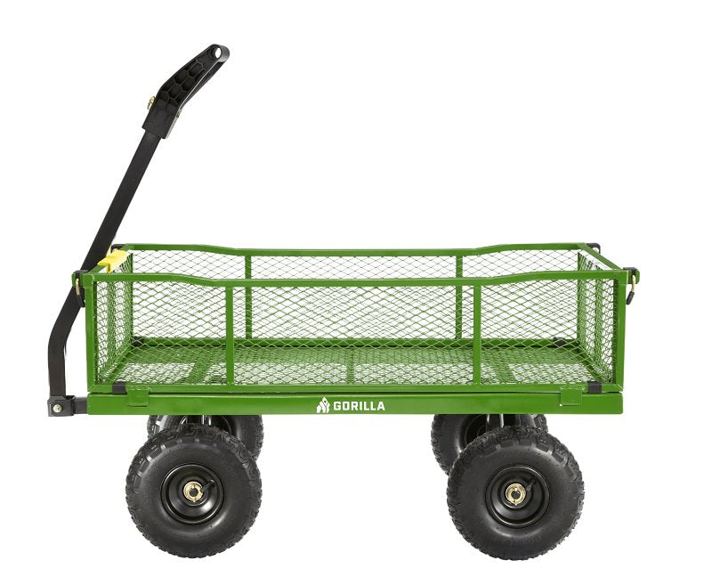 Gorilla Carts GCG-9004T Utility Cart, 900 lb, 4-Wheel, 10 in Wheel, Pneumatic Wheel, Convertible Pull/Tow Handle, Green