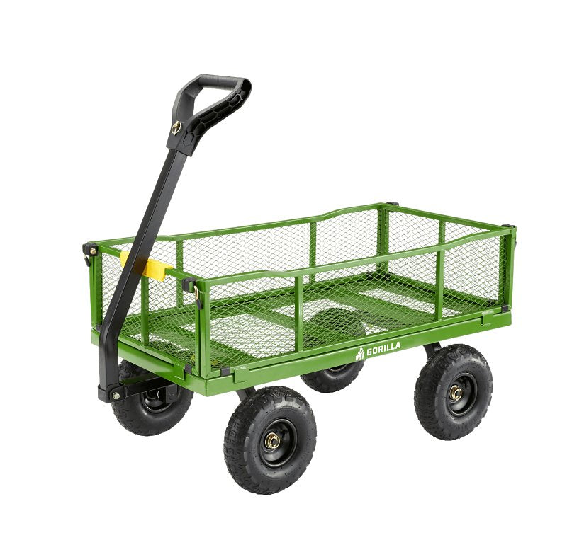 Gorilla Carts GCG-9004T Utility Cart, 900 lb, 4-Wheel, 10 in Wheel, Pneumatic Wheel, Convertible Pull/Tow Handle, Green