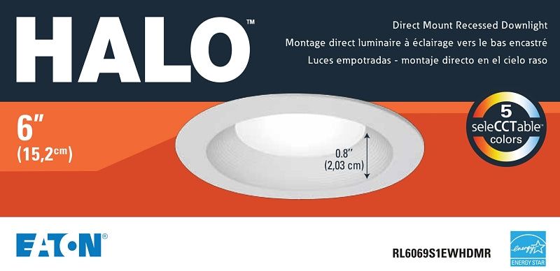 Halo RL Series RL6069FSD2W1EWH Downlight, 7.5 W, 120 V, Aluminum, White, Matte