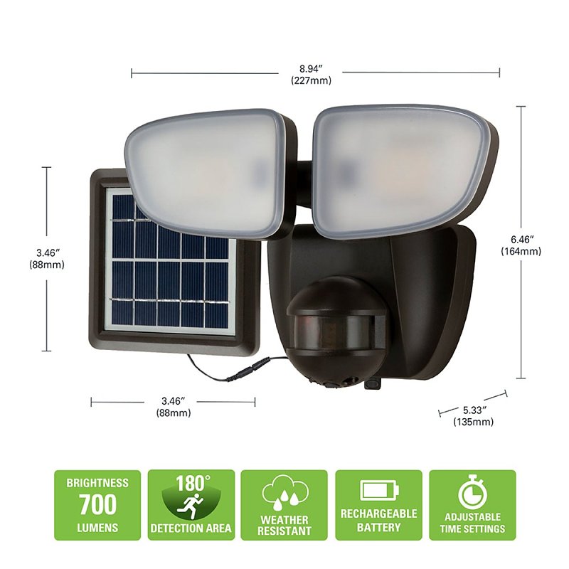 Halo SLFS07AM2B Motion Solar Security Light, 50 W, 2-Lamp, LED Lamp, Bright White Light, 700 Lumens