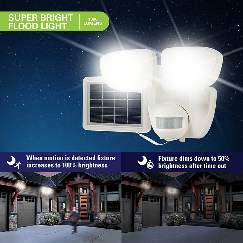 Halo SLFS Series SLFS1AM2W Solar Security Light, 70 W, 2-Lamp, LED Lamp, Bright White, 1000 Lumens, 4000 K Color Temp