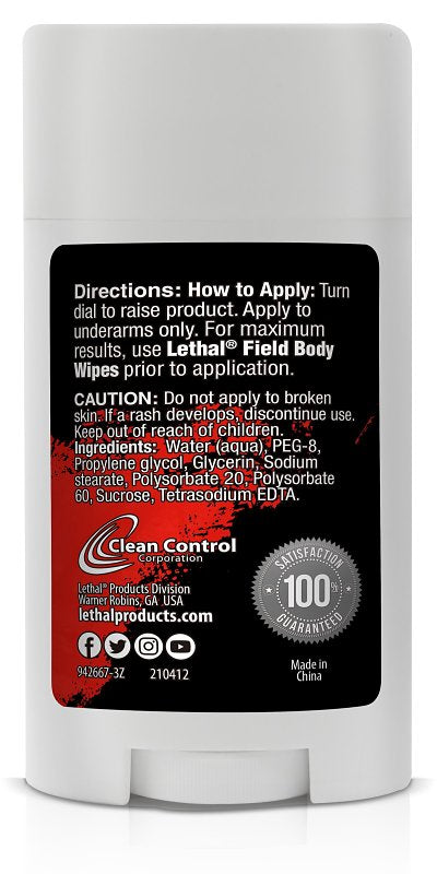 Lethal 24H UNSCENTED Series 942667-3Z24 Deodorant Stick, Odorless, Solid Gel, 3 oz, Pack of 24
