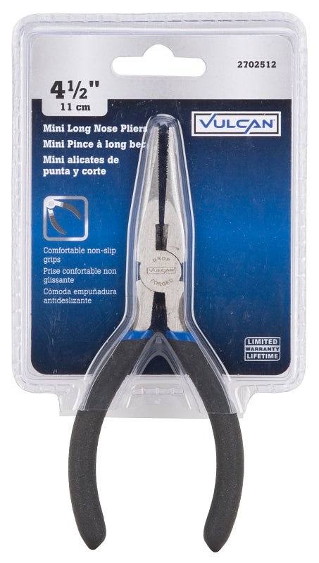 Vulcan JL-NP017 Mini Long Nose Pliers, 5 in OAL, 0.5 mm Cutting Capacity, 3 cm Jaw Opening, Black Handle, 1/2 in W Jaw