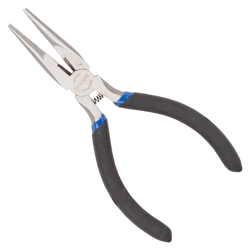 Vulcan JL-NP017 Mini Long Nose Pliers, 5 in OAL, 0.5 mm Cutting Capacity, 3 cm Jaw Opening, Black Handle, 1/2 in W Jaw