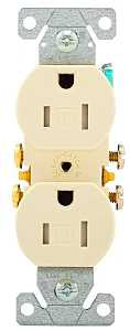 Eaton TR270LA-BOX Duplex Receptacle, 2-Pole, 15 A, 125 V, Push, Side Wiring, NEMA: 5-15R, Light Almond
