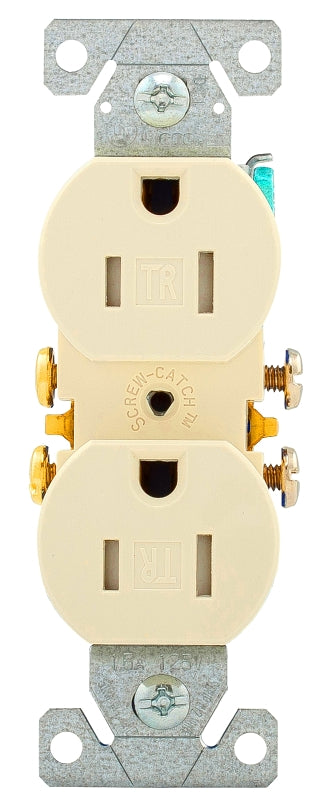 Eaton TR270LA-BOX Duplex Receptacle, 2-Pole, 15 A, 125 V, Push, Side Wiring, NEMA: 5-15R, Light Almond