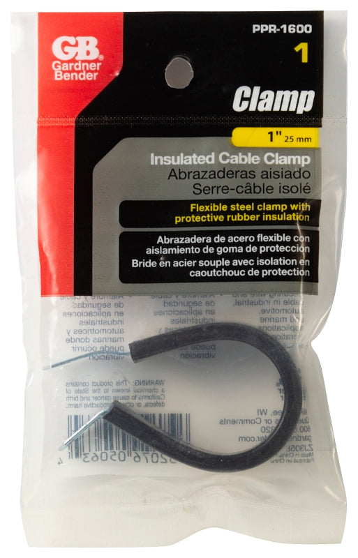 Gardner Bender PPR-1600 Insulated Cable Clamp, 1 in Max Bundle Dia, Rubber/Steel, Black, Pack of 10