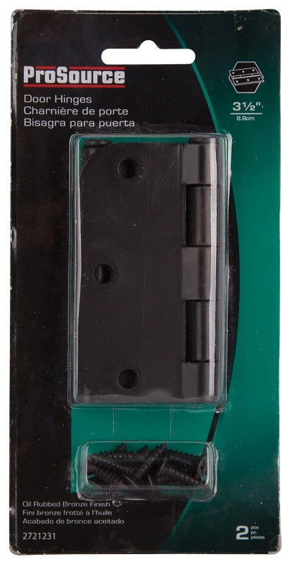 ProSource BH-102ORB-PS Door Hinge, 3-1/2 in H Door Leaf, 3-1/2 in W Door Leaf, 2.2 mm Thick Door Leaf, 3-1/2 x 3-1/2 in