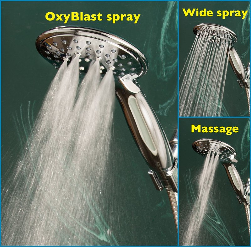 Whedon Blaster Massage Series BMH5C Handheld Shower Kit, 1/2 in Connection, 2.5 gpm, 5-Spray Function, Plastic, Matte
