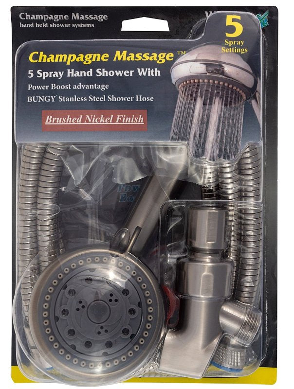 Whedon Champagne Massage Series AFP62C-N Showerhead, 1/2 in Connection, 2.5 gpm, 5-Spray Function, Plastic