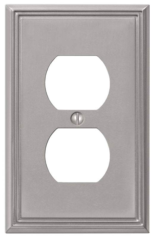 Amerelle Metro Line Series 77DBN Outlet Wallplate, 5 in L, 3 in W, 1-Gang, Metal, Brushed Nickel-Plated, Wall Mounting