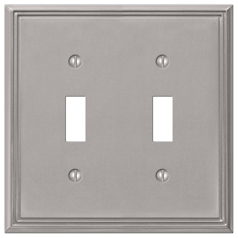 Amerelle Metro Line Series 77TTBN Wallplate, 5 in L, 4.84 in W, 2-Gang, Metal, Brushed Nickel-Plated