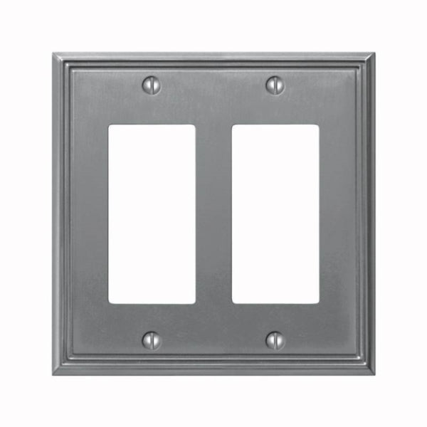 AmerTac Metro Line Series 77RRBN Wallplate, Double Rocker, 4-3/4 in L, 4-3/4 in W, 2-Gang, Metal, Brushed Nickel