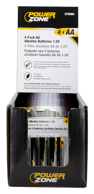 PowerZone LR6-4P-DB Battery, 1.5 V Battery, AA Battery, Zinc, Manganese Dioxide, and Potassium Hydroxide, Pack of 20