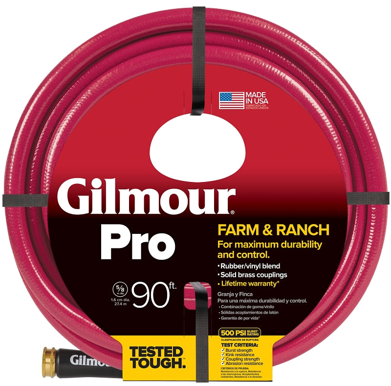 Gilmour 829901-1001 Farm and Ranch Hose, 5/8 in, 90 ft L, Rubber, Red