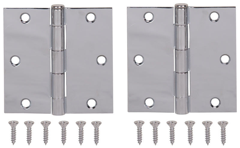 ProSource BH-202CH-PS Square Corner Door Hinge, 3-5/8 in H Door Leaf, 1-1/2 in W Door Leaf, 2.2 mm Thick Door Leaf