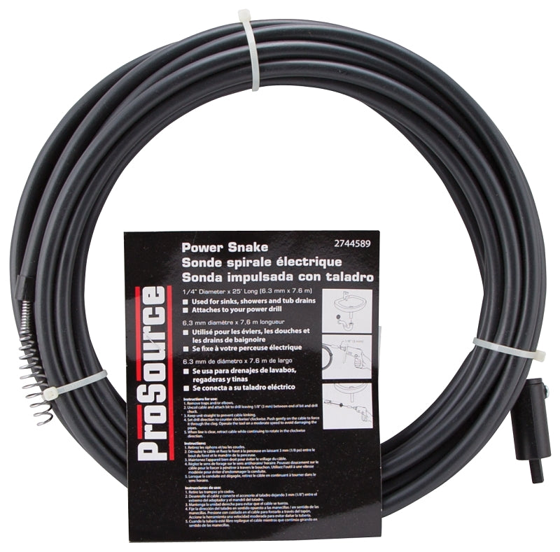 ProSource DC00001-25 Power Drain Snake, 1/4 in Dia Cable, 25 ft L Cable