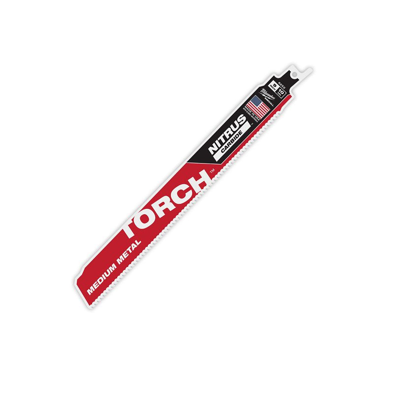 Milwaukee Torch 48-00-6252 Reciprocating Saw Blade, 1 in W, 9 in L, 10 TPI, Carbide Cutting Edge