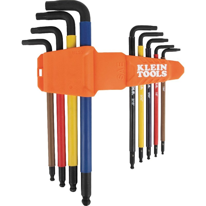 Klein Tools BLS9 Ball End Hex Key Caddy Set, 9-Piece, Steel, Black Phosphate, Orange