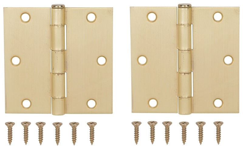 ProSource BH-202SB-PS Square Corner Door Hinge, 3-5/8 in H Door Leaf, 1-1/2 in W Door Leaf, 2.2 mm Thick Door Leaf