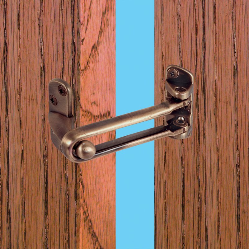 Defender Security U 9899 Swing Bar Lock, 3-7/8 in L, 2-1/2 in W, Metal, Antique Brass