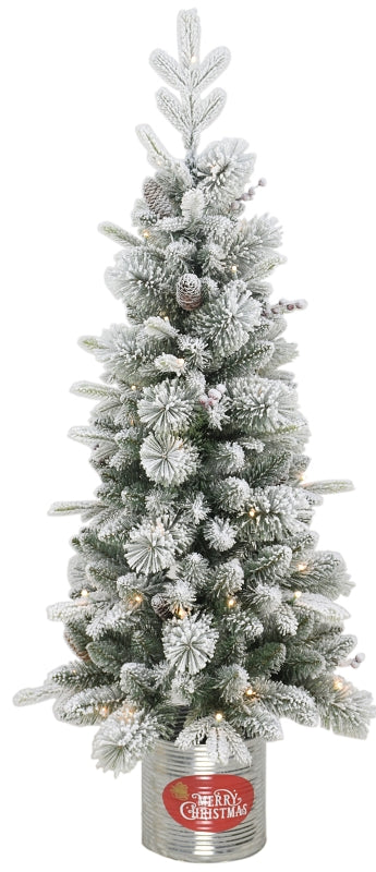 Santas Forest 29740 Prelit Flocked Cascade Pine Tree, 4 ft H