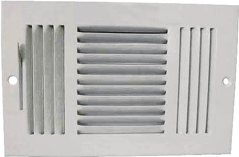 ProSource SW03-10X6 Register, 10 in x 6 in Duct Size, 52 degree Air Deflection, 3-Way, Steel, White