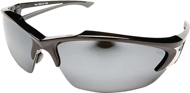 Edge SDK117 Non-Polarized Safety Glasses, Silver Lens, Black Frame, Unisex, Polycarbonate Lens, Half Wraparound Frame