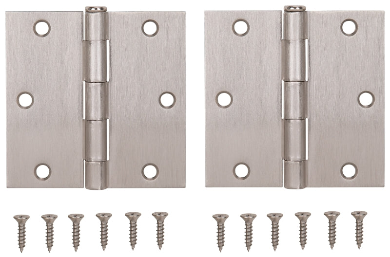ProSource BH-202SN-PS Square Corner Door Hinge, 3-5/8 in H Door Leaf, 1-1/2 in W Door Leaf, 2.2 mm Thick Door Leaf