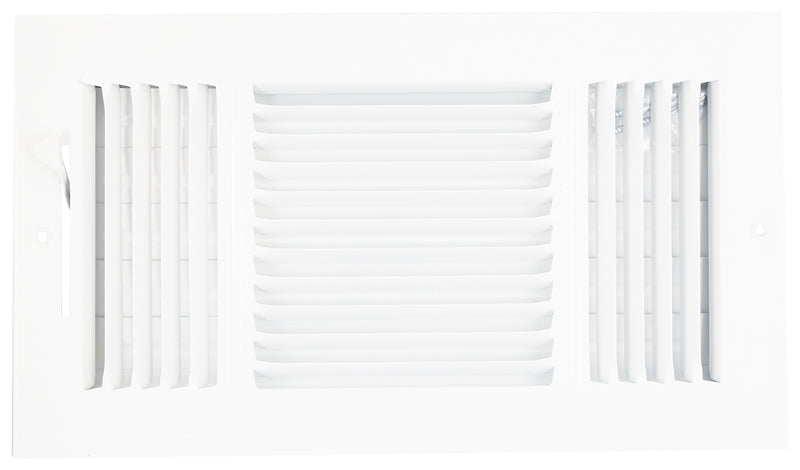 ProSource SW03-12X6 3-Way Sidewall Register, 13.5 in L, 7.5 in W, 52 degree Air Deflection, 3 -Way, Steel, White