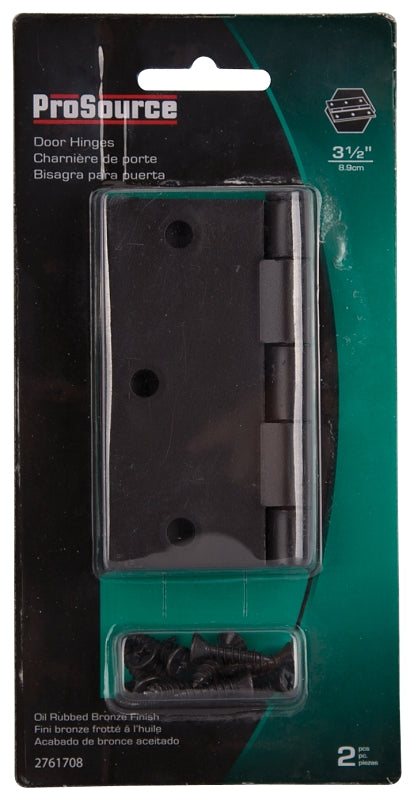 ProSource BH-202ORB-PS Square Corner Door Hinge, Steel, Oil-Rubbed Bronze, Loose Pin, 180 deg Range of Motion