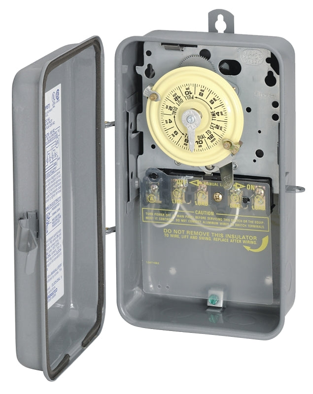 Intermatic T104R Mechanical Timer Switch, 40 A, 208/277 V, 3 W, 24 hr Time Setting, 12 On/Off Cycles Per Day Cycle, Gray