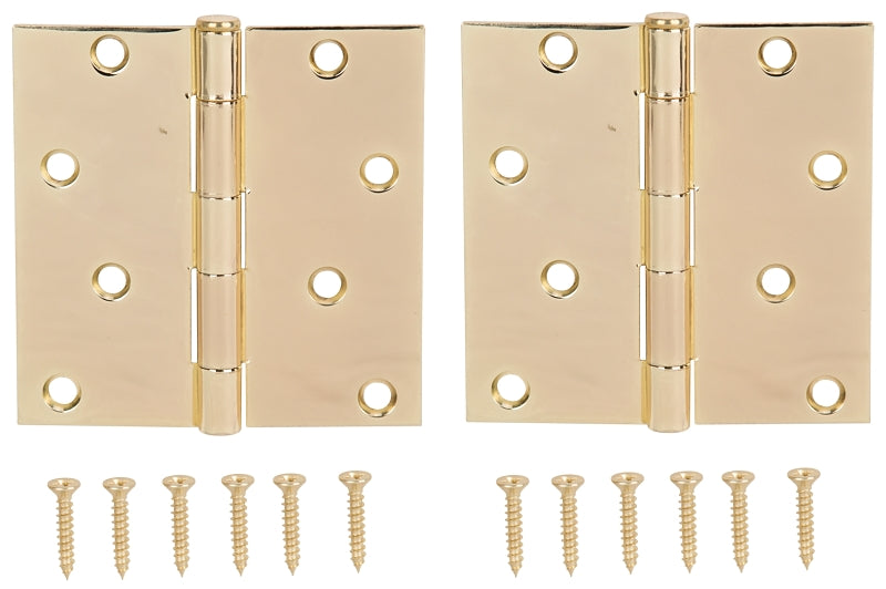 ProSource BH-502PB-PS Square Corner Door Hinge, 4 in H Door Leaf, 1-3/4 in W Door Leaf, 2.2 mm Thick Door Leaf, 4 x 4 in
