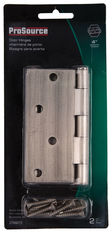 ProSource BH-502SN-PS Square Corner Door Hinge, 4 in H Door Leaf, 1-3/4 in W Door Leaf, 2.2 mm Thick Door Leaf, 4 x 4 in