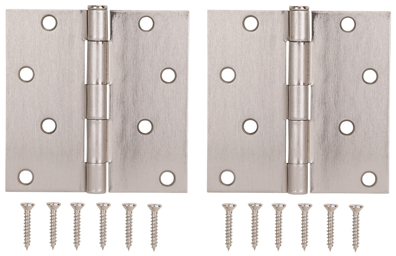 ProSource BH-502SN-PS Square Corner Door Hinge, 4 in H Door Leaf, 1-3/4 in W Door Leaf, 2.2 mm Thick Door Leaf, 4 x 4 in