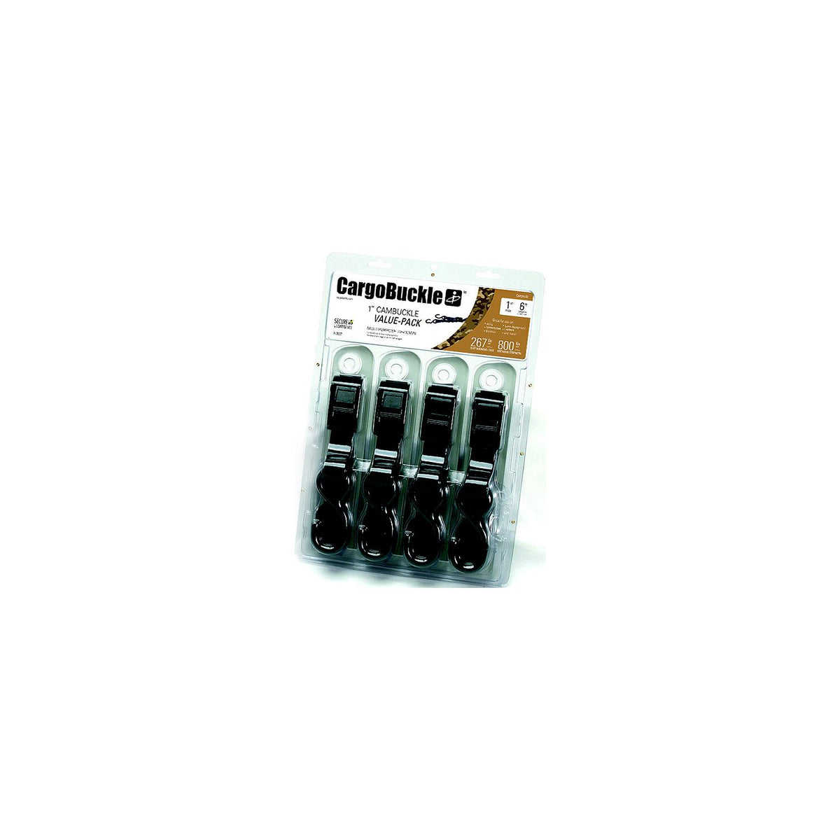 CargoBuckle Cam Buckle Tie-Down Value Pack 1″ x 6' (4 Per Pack)