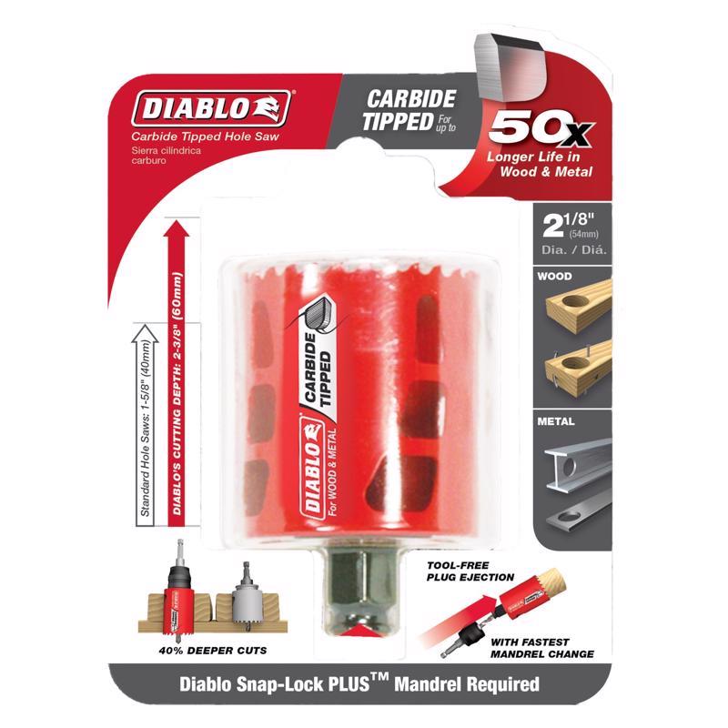 Diablo Snap-Lock Plus 2-1/8 in. Carbide Tipped 2-3/8 in. L X 3/8 in. D Hole Saw