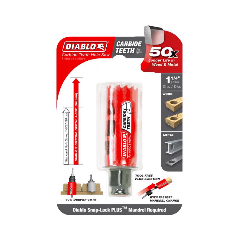 Diablo Snap-Lock Plus 1-1/4 in. Carbide Tipped 2-3/8 in. L X 3/8 in. D Hole Saw