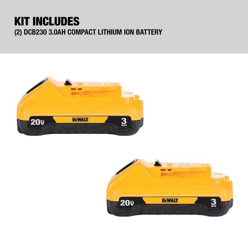 DeWalt 20V MAX DCB230-2 3 Ah Lithium-Ion Compact Battery Pack 2 pc