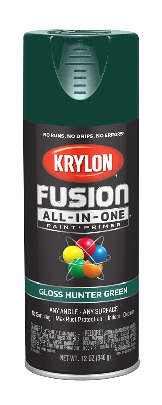 Krylon K02789007 Spray Paint, 12 oz Can, 25 sq-ft Coverage Area, Acrylic Base, Gloss, Hunter Green