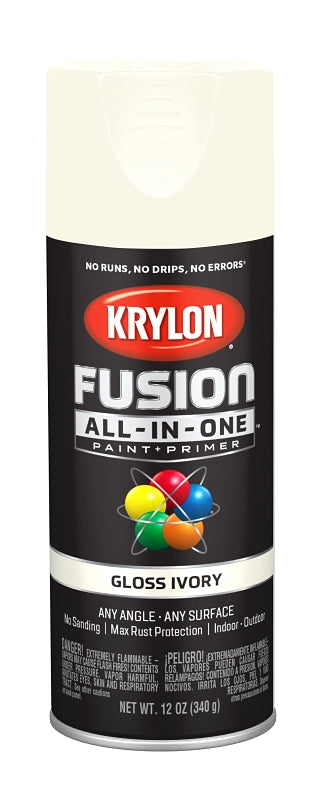 Krylon K02711007 Spray Paint, 12 oz Can, 25 sq-ft Coverage Area, Acrylic Base, Gloss, Ivory, Exterior, Interior