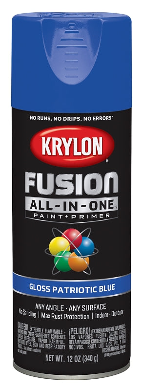 Krylon K02716007 Spray Paint, 12 oz Can, 25 sq-ft Coverage Area, Solvent Base, Gloss, Patriotic Blue, Exterior, Interior
