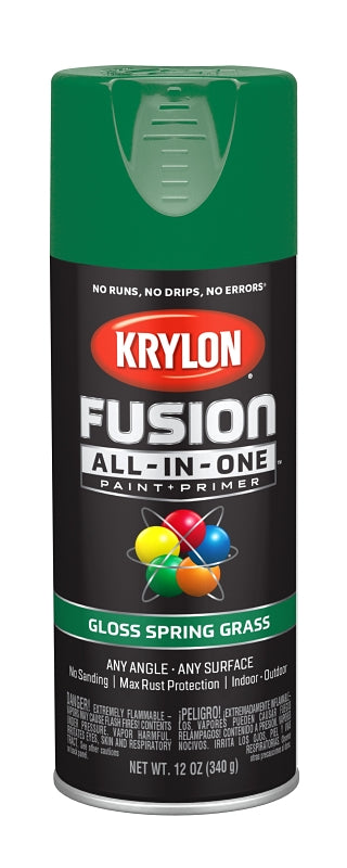 Krylon K02724007 Spray Paint, 12 oz Can, 25 sq-ft Coverage Area, Acrylic Base, Gloss, Spring Grass, Exterior, Interior