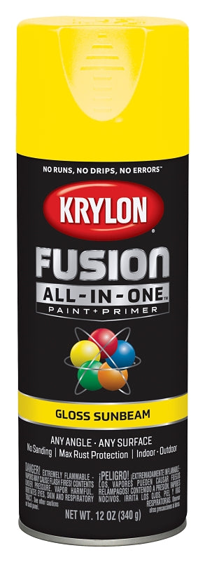 Krylon K02725007 Spray Paint, 12 oz Can, 25 sq-ft Coverage Area, Acrylic Base, Gloss, Sunbeam
