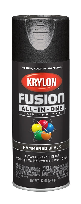 Krylon K02782007 Spray Paint, 12 oz Can, 25 sq-ft Coverage Area, Acrylic Base, Hammered, Black
