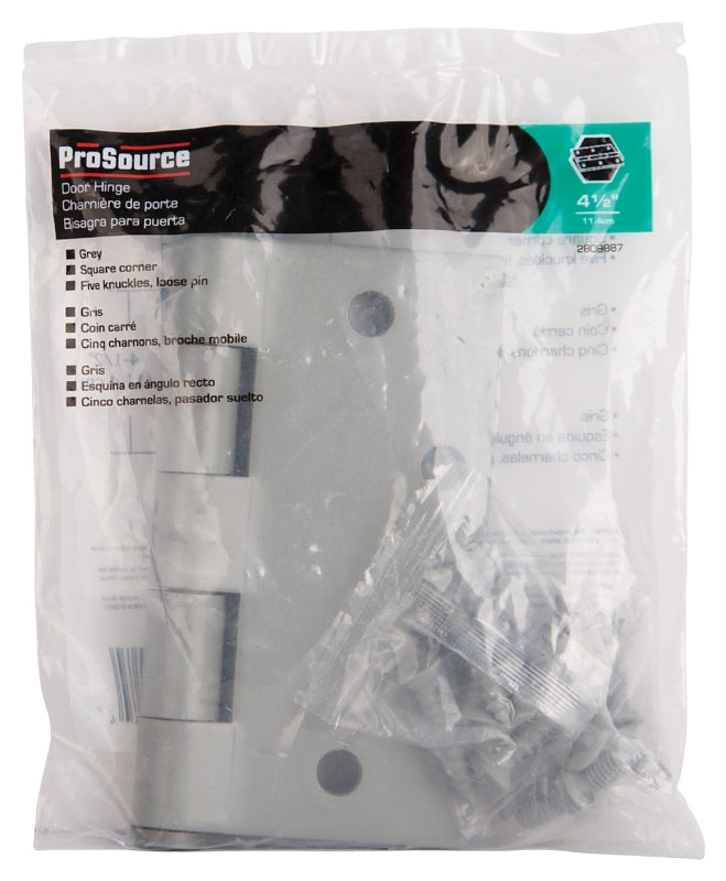 ProSource LR-017-PS Square Corner Door Hinge, Steel, Gray, Loose Pin, 180 deg Range of Motion, Screw Mount Mounting