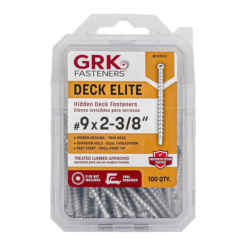 GRK Fasteners Deck Elite Series 10923 Hidden Deck Screw, 2-3/8 in L, Coarse Thread, Trim Head, Star Drive, Steel, Chrome