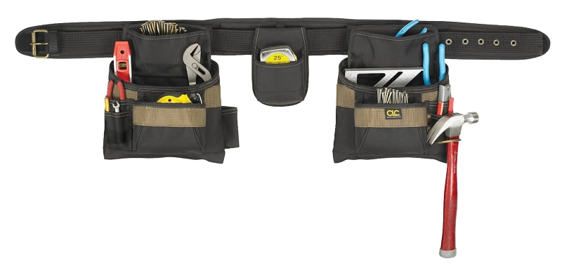 CLC TOOL WORKS 1604 4-Piece Carpenter's Combo Tool Belt, 29 to 46 in Waist, Polyester, Black/Khaki, 16-Pocket