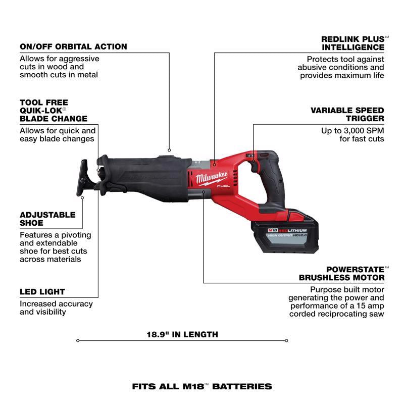 Milwaukee M18 FUEL SUPER SAWZALL Cordless Brushless Reciprocating Saw Kit (Battery & Charger)